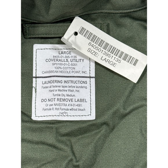 Coveralls Utility Mens Large Olive Green Flight Suit Workwear Jumpsuit Onesie - Picture 2 of 8